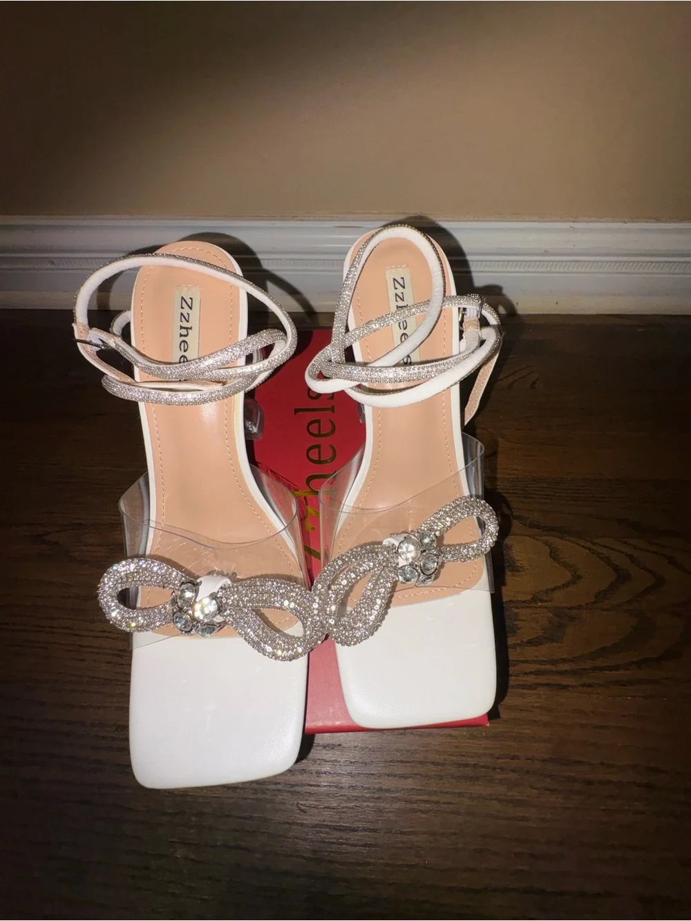 Crystal Bow Clear Ankle-Strap Heels - Silver
